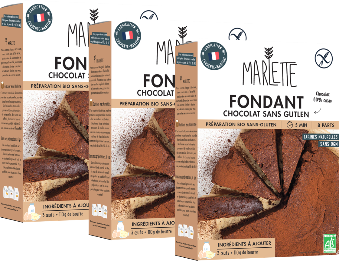 Lot de 3 Fondants au chocolat Sans Gluten - Marlette